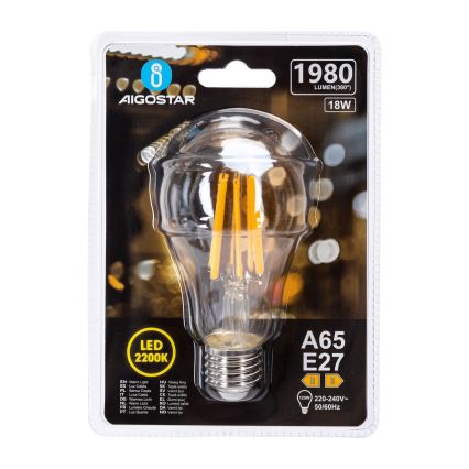 Bombilla LED VINTAGE A65 E27/18W/230V 2200K - Aigostar