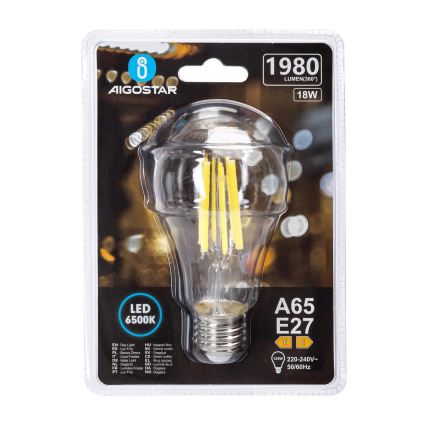Bombilla LED VINTAGE A65 E27/18W/230V 6500K - Aigostar