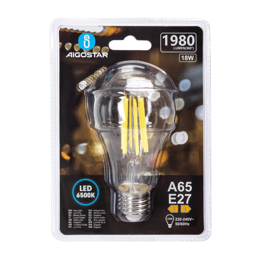 Bombilla LED VINTAGE A65 E27/18W/230V 6500K - Aigostar