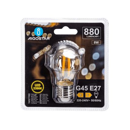 Bombilla LED VINTAGE G45 E27/8W/230V 2200K - Aigostar