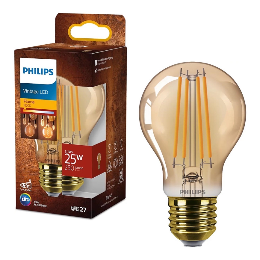 Bombilla LED VINTAGE Philips A60 E27/3,1W/230V 1800K