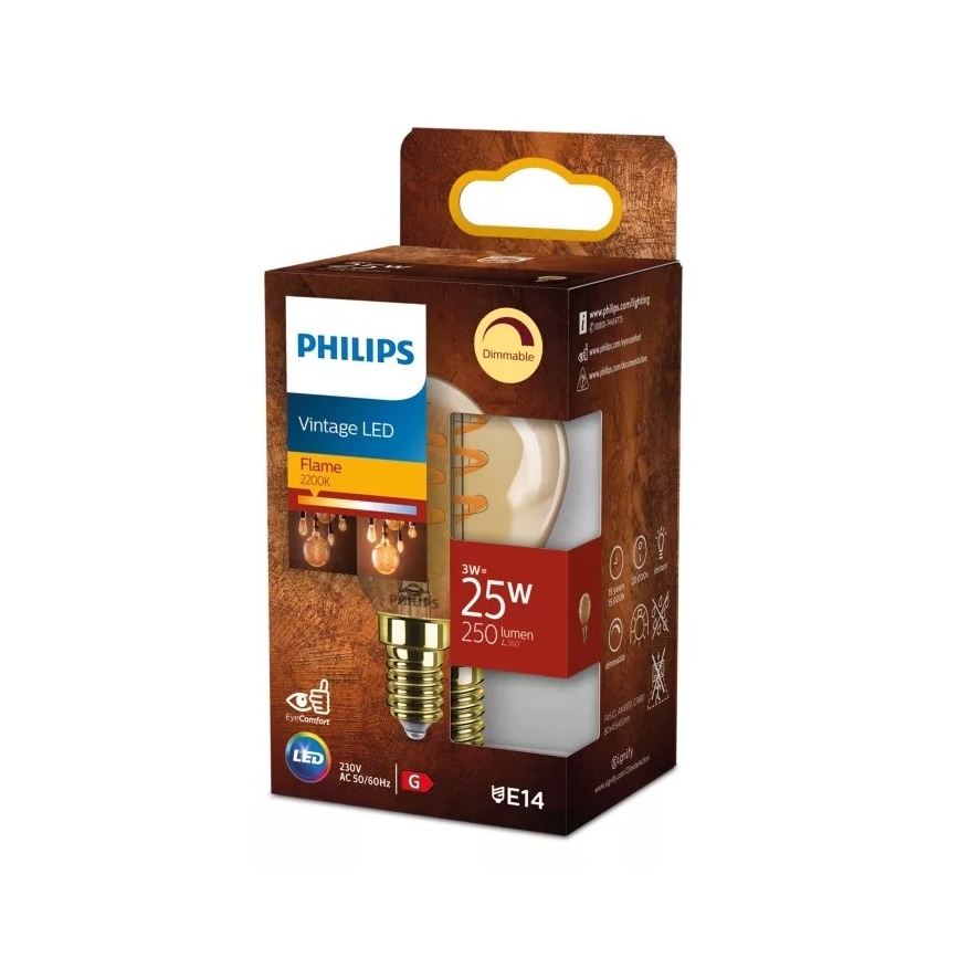 Bombilla LED VINTAGE Philips P45 E14/3W/230V 2200K