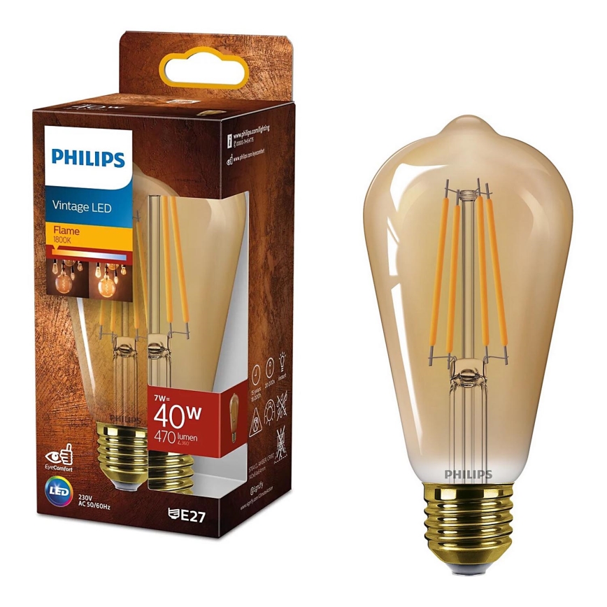Bombilla LED VINTAGE Philips ST64 E27/7W/230V 1800K