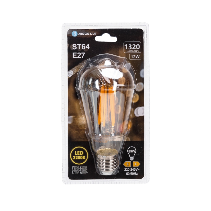 Bombilla LED VINTAGE ST64 E27/12W/230V 2200K - Aigostar