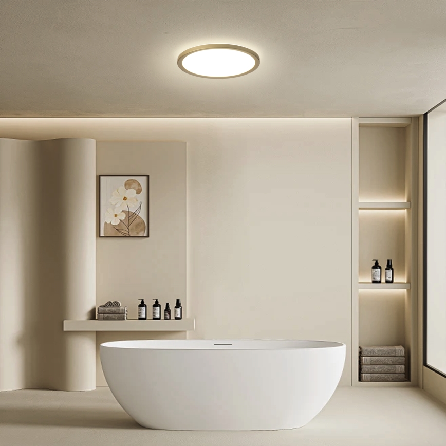 Brilagi - Plafón LED ultrafino para baño 12W/230V Ø 22,5 cm dorado IP54