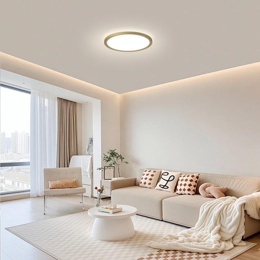 Brilagi - Plafón LED ultrafino para baño 12W/230V Ø 22,5 cm dorado IP54