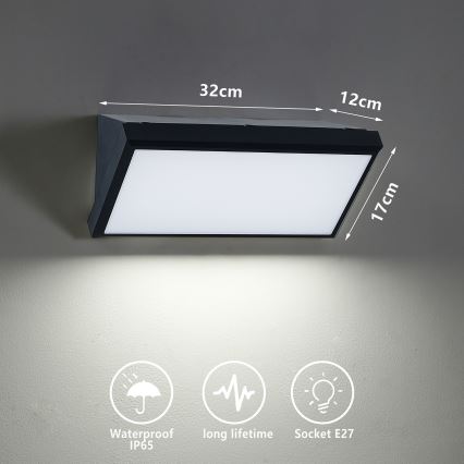 Brilagi - Aplique de exterior TRIANGLE 1xE27/60W/230V negro IP65
