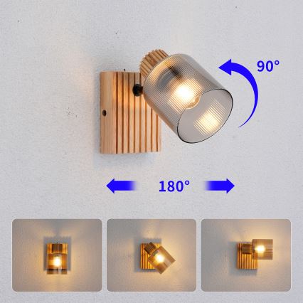 Brilagi - Aplique de pared con foco HYGGE 1xE14/15W/230V madera/ahumado