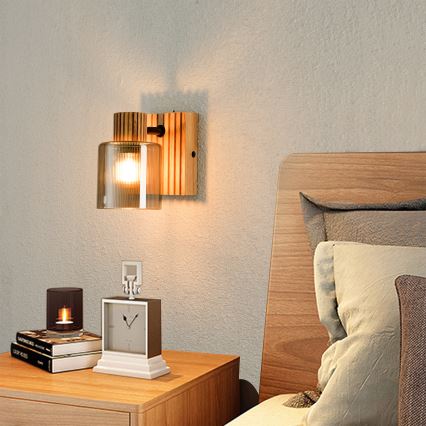 Brilagi - Aplique de pared con foco HYGGE 1xE14/15W/230V madera/ahumado
