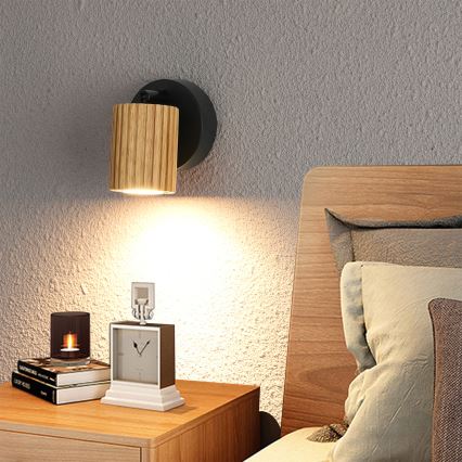 Brilagi - Aplique de pared direccional MODERN WOOD 1xGU10/8W/230V madera de caucho/negro