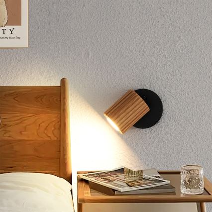 Brilagi - Aplique de pared direccional MODERN WOOD 1xGU10/8W/230V madera de caucho/negro