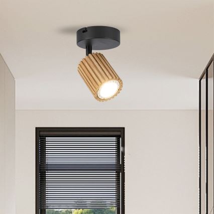Brilagi - Aplique de pared direccional MODERN WOOD 1xGU10/8W/230V madera de caucho/negro