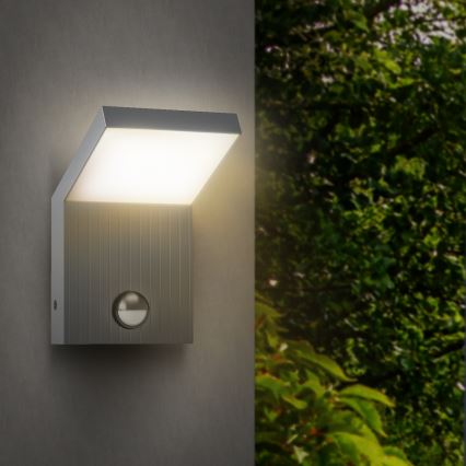 Brilagi - Aplique LED de exterior con sensor RIANO LED/8W/230V, acabado plateado, IP65