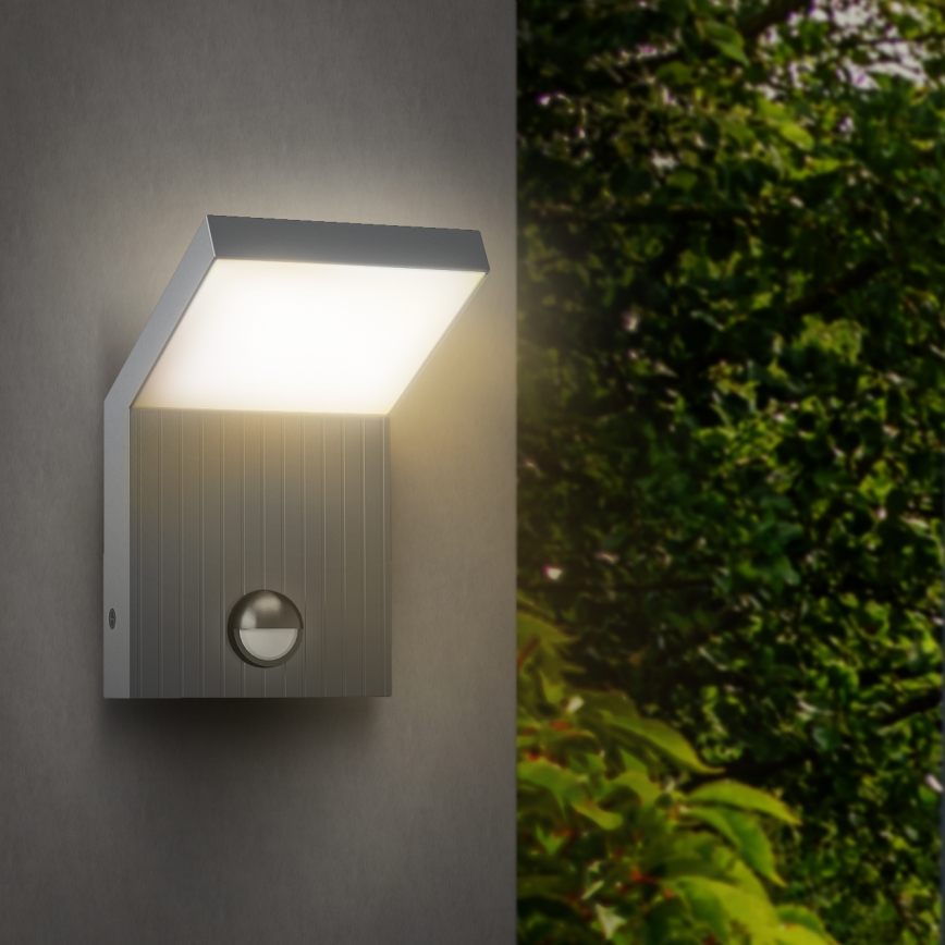 Brilagi - Aplique LED de exterior con sensor RIANO LED/8W/230V, acabado plateado, IP65