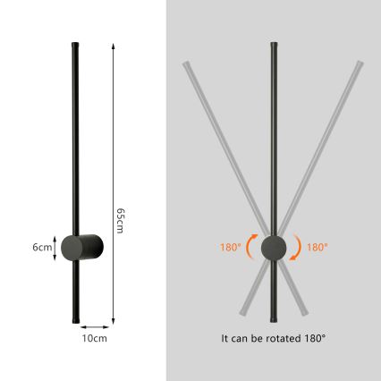 Brilagi - Aplique de pared exterior LED AURA LED/12W/230V 4000K IP54 65 cm negro CRI 90