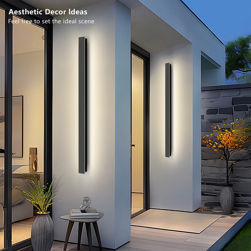 Brilagi - Aplique mural exterior LED LINEAR LED/22W/230V 3000K IP65 100 cm negro
