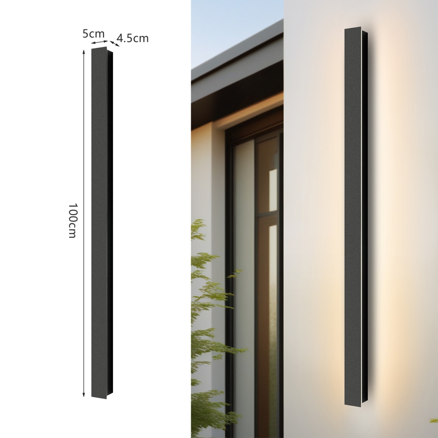 Brilagi - Aplique mural exterior LED LINEAR LED/22W/230V 3000K IP65 100 cm negro
