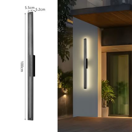 Brilagi - Aplique de pared exterior LINEO LED/24W/230V 3000K IP65 100 cm negro