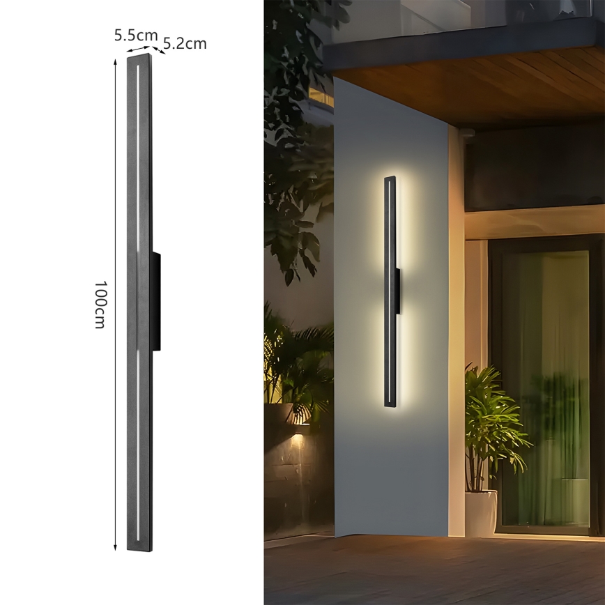 Brilagi - Aplique de pared exterior LINEO LED/24W/230V 3000K IP65 100 cm negro