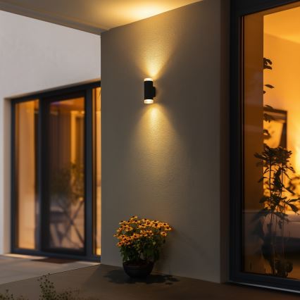 Brilagi - Aplique de pared exterior LED RGBW regulable MATERA 2xGU10/6W/230V 3000K IP54 negro + mando a distancia