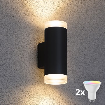 Brilagi - Aplique de pared exterior LED RGBW regulable MATERA 2xGU10/6W/230V 3000K IP54 negro + mando a distancia