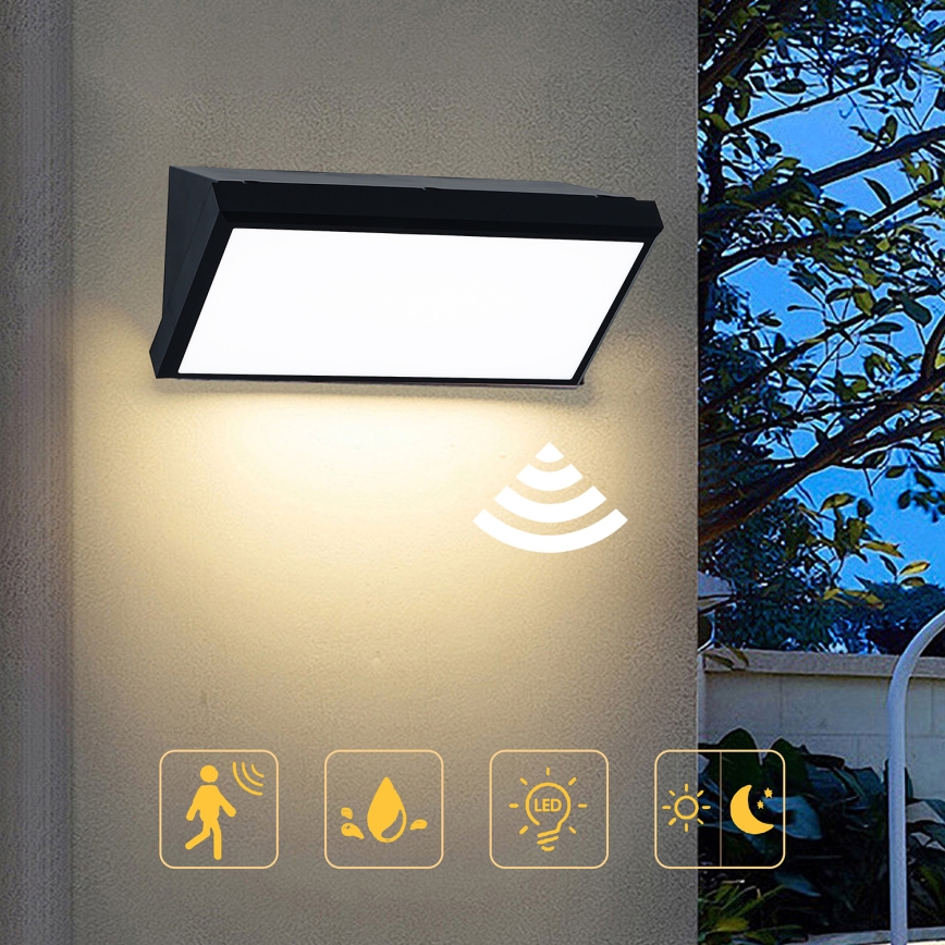 Brilagi - Aplique de pared exterior LED con sensor TRIANGLE LED/20W/230V negro IP65
