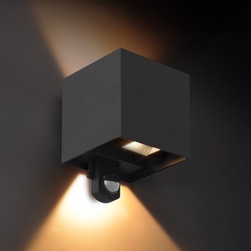 Brilagi - Aplique de pared LED exterior con sensor CUBE LED/6W/230V negro IP65