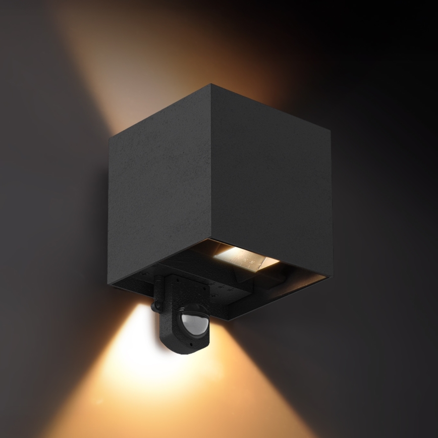 Brilagi - Aplique de pared LED exterior con sensor CUBE LED/6W/230V negro IP65