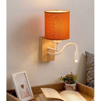 Brilagi - Lámpara de pared LED flexible NUBILA WOOD 1xE27/25W/230V + LED/3W roble/blanco/naranja