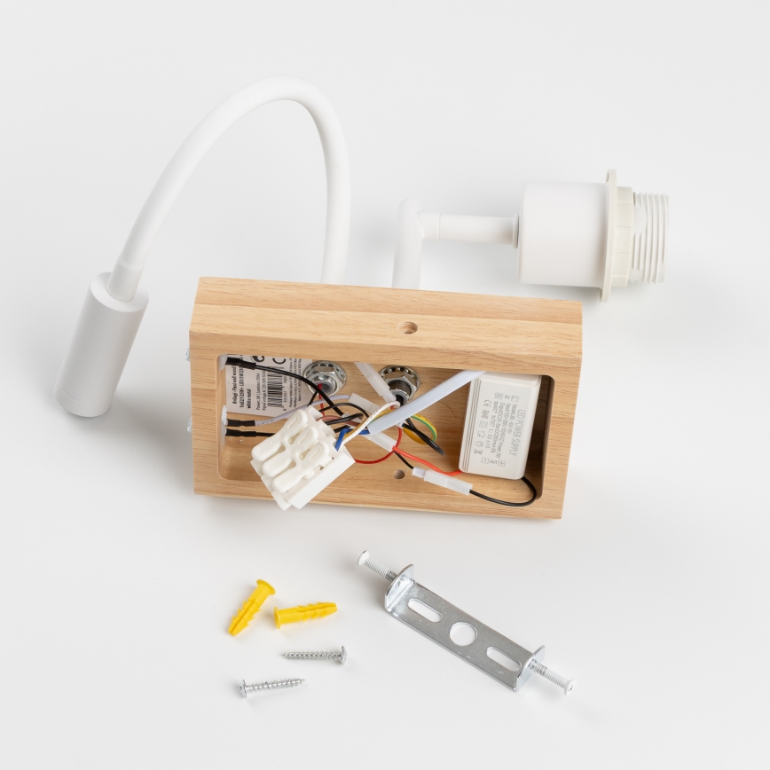 Brilagi - Lámpara de pared LED flexible NUBILA WOOD 1xE27/25W/230V + LED/3W roble/blanco/naranja