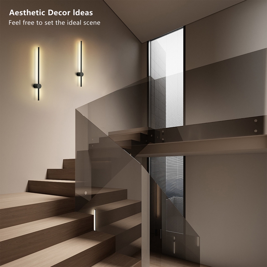 Brilagi - Aplique LED de pared exterior AURA, 12W/230V, 3000K, IP54, 65 cm, negro, CRI 90