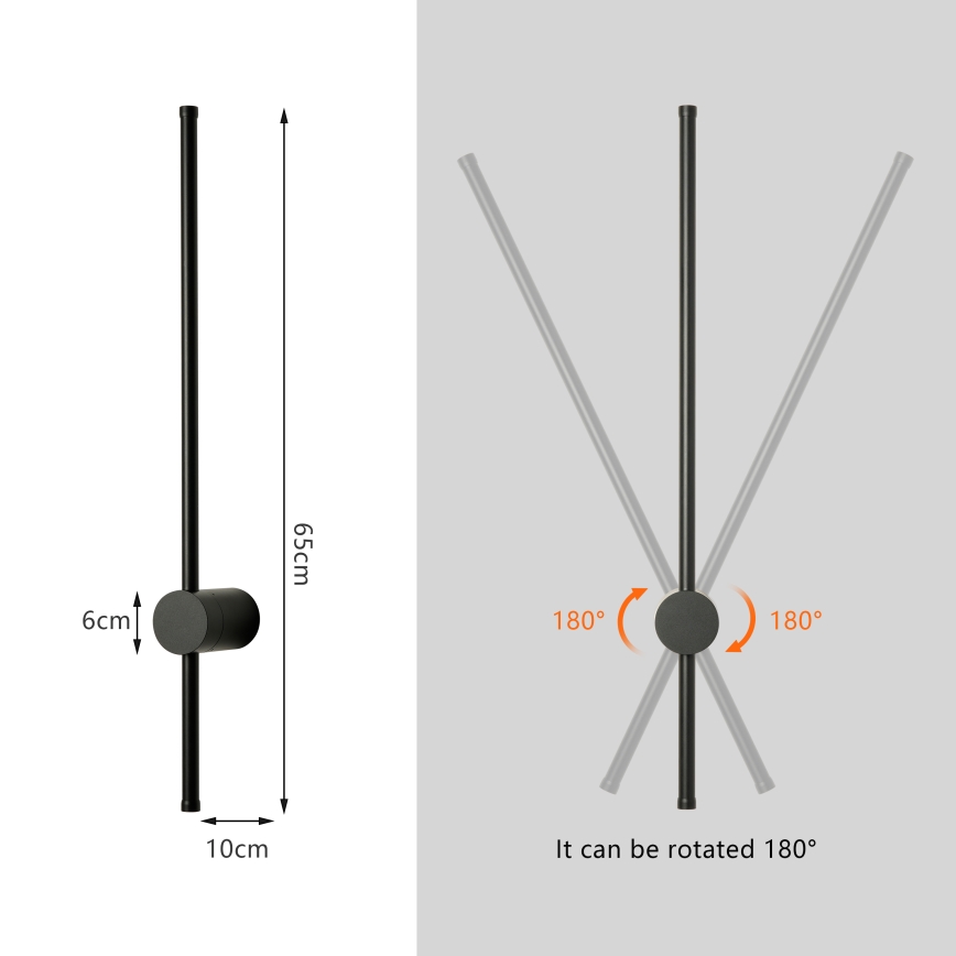 Brilagi - Aplique LED de pared exterior AURA, 12W/230V, 3000K, IP54, 65 cm, negro, CRI 90