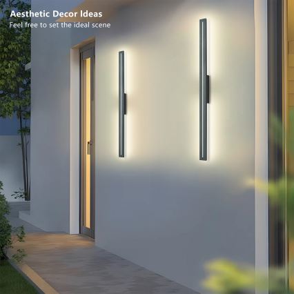 Brilagi - Aplique LED de pared para exterior LINEO, 24W, 230V, 3000K, IP65, 100 cm, antracita