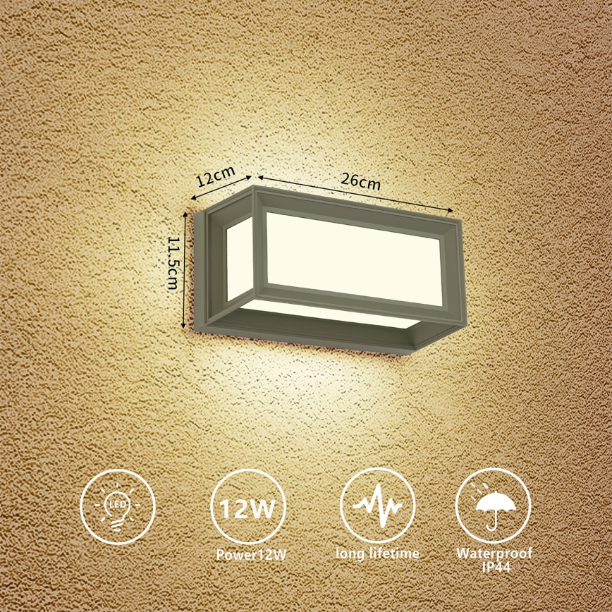 Brilagi - Aplique de pared LED para exterior PARKER LED/12W/230V 3000/4500/6000K gris IP44