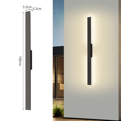 Brilagi - Aplique de pared exterior LUNA LED/24W/230V 3000K IP65 100 cm negro