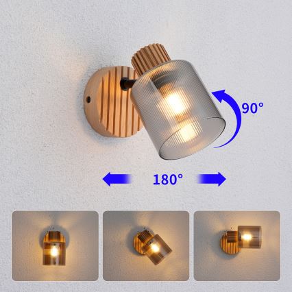 Brilagi - Aplique de pared orientable HYGGE 1xE14/15W/230V madera de caucho/ahumado