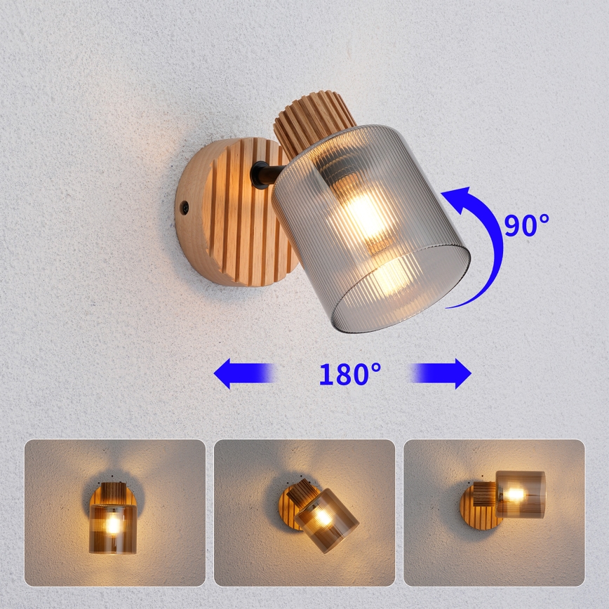 Brilagi - Aplique de pared orientable HYGGE 1xE14/15W/230V madera de caucho/ahumado