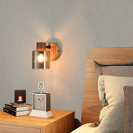 Brilagi - Aplique de pared orientable HYGGE 1xE14/15W/230V madera de caucho/ahumado