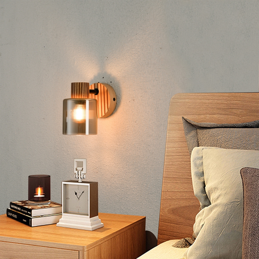 Brilagi - Aplique de pared orientable HYGGE 1xE14/15W/230V madera de caucho/ahumado