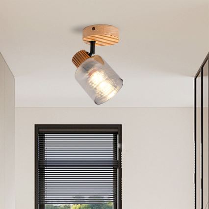 Brilagi - Aplique de pared orientable HYGGE 1xE14/15W/230V madera de caucho/ahumado