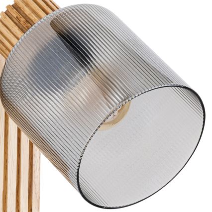 Brilagi - Aplique de pared orientable HYGGE 1xE14/15W/230V madera de caucho/vidrio ahumado