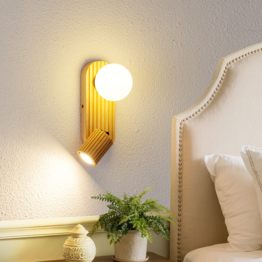 Brilagi - Aplique de pared orientable MODERN WOOD 1xG9/5W/230V + 1xGU10/8W en madera de caucho