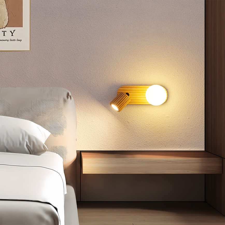 Brilagi - Aplique de pared tipo foco MODERN WOOD 1xG9/5W/230V + 1xGU10/8W madera