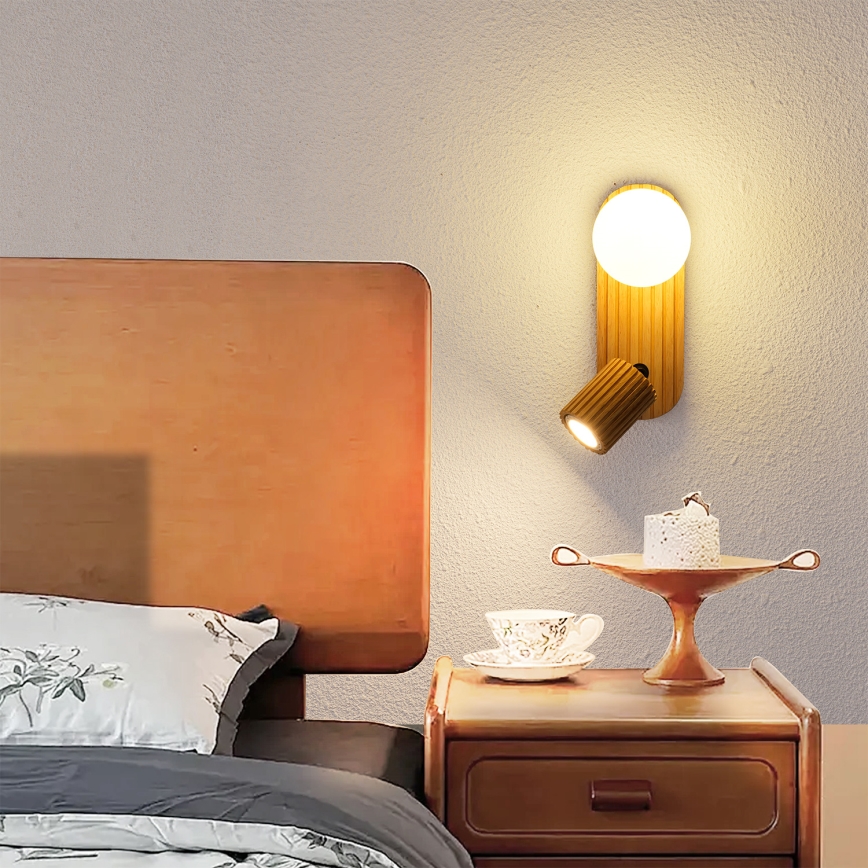 Brilagi - Aplique de pared tipo foco MODERN WOOD 1xG9/5W/230V + 1xGU10/8W madera