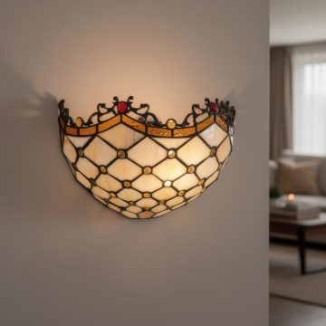 Brilagi - Aplique de pared Tiffany de vidriera MARFIL 1xE14/40W/230V