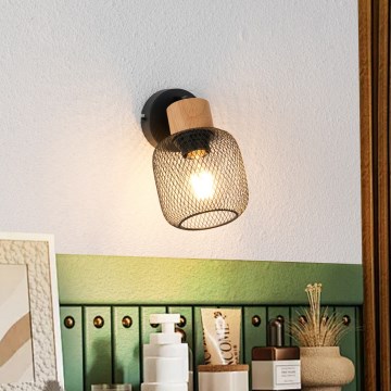 Brilagi - Aplique de pared tipo foco BASKLITE 1xE27/15W/230V madera de caucho/negro