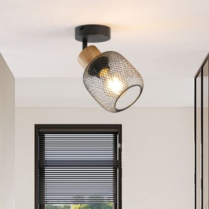 Brilagi - Aplique de pared tipo foco BASKLITE 1xE27/15W/230V madera de caucho/negro