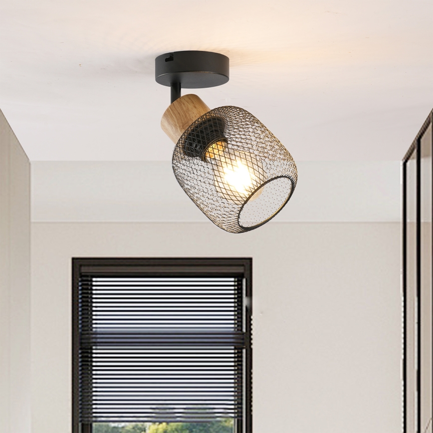 Brilagi - Aplique de pared tipo foco BASKLITE 1xE27/15W/230V madera de caucho/negro