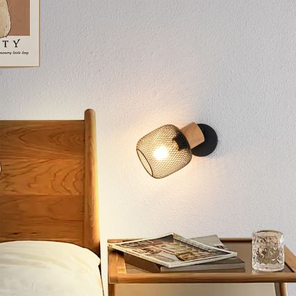 Brilagi - Aplique de pared tipo foco BASKLITE 1xE27/15W/230V madera de caucho/negro