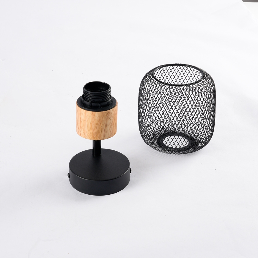 Brilagi - Aplique de pared tipo foco BASKLITE 1xE27/15W/230V madera de caucho/negro
